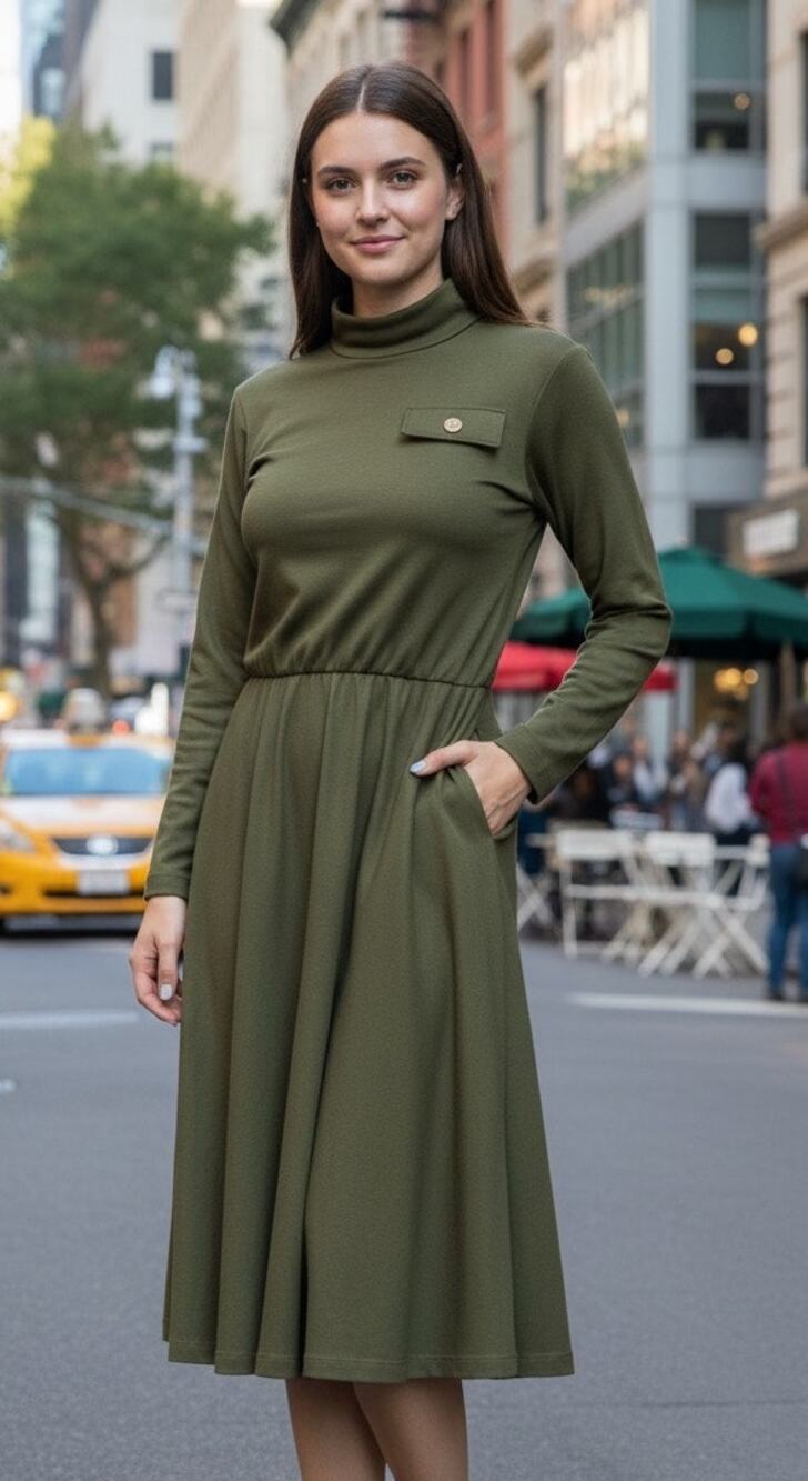 Vintage 80's Impromptu knit olive green midi dress
